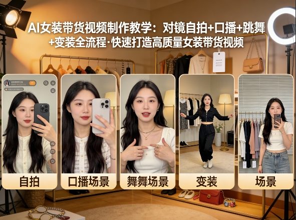 AI女装带货视频制作教学,对镜自拍、口播、跳舞、变装全流程,快速打造高质量女装带货视频-水滴知识网