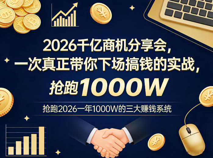 2026千亿商机分享会,一次真正带你下场搞钱的实战,抢跑2026一年1000W的三大賺钱系统-水滴知识网