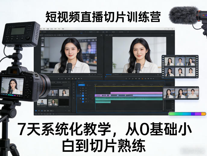短视频直播切片训练营,7天系统化教学,从0基础小白到切片熟练-水滴知识网