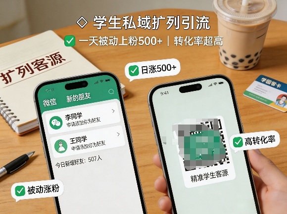 学生私域扩列引流，一天被动上粉500+，转化率超高-水滴知识网