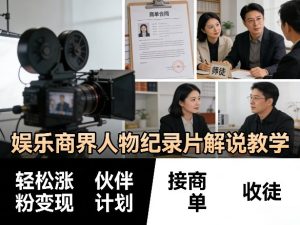 娱乐商界人物纪录片解说教学,轻松涨粉变现,伙伴计划,接商单,收徒等-水滴知识网