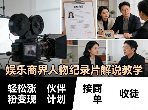 娱乐商界人物纪录片解说教学,轻松涨粉变现,伙伴计划,接商单,收徒等-水滴知识网