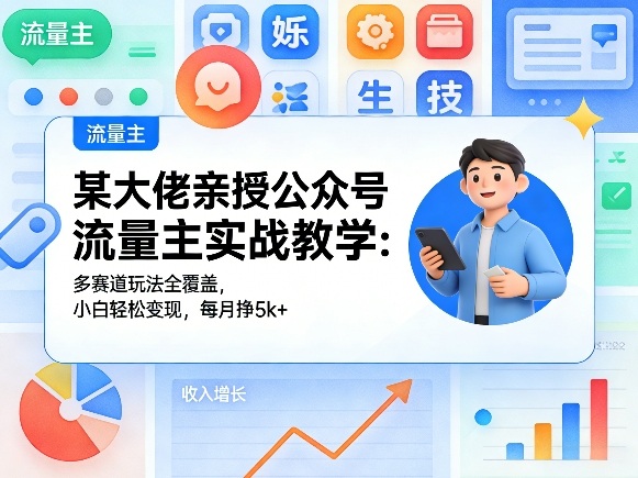 某大佬亲授公众号流量主实战教学：多赛道玩法全覆盖，小白轻松变现，每月多挣5k+-水滴知识网
