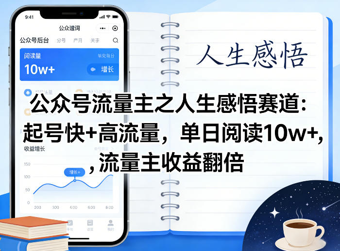 公众号流量主之人生感悟赛道，起号快+高流量，单日阅读10w+，流量主收益翻倍-水滴知识网