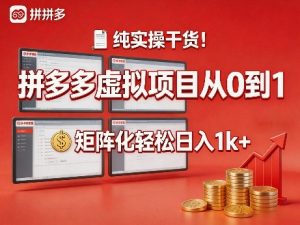 纯实操干货！拼多多虚拟项目从0到1，矩阵化轻松日入1k+【揭秘】-水滴知识网