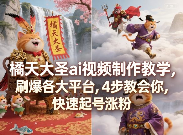 橘天大圣ai视频制作教学,刷爆各大平台,4步教会你,快速起号涨粉-水滴知识网