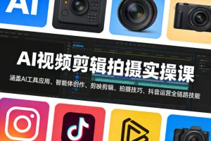 AI视频剪辑拍摄实操课，涵盖AI工具应用、智能体创作、剪映剪辑、拍摄技巧、抖音运营等全链路技能-水滴知识网