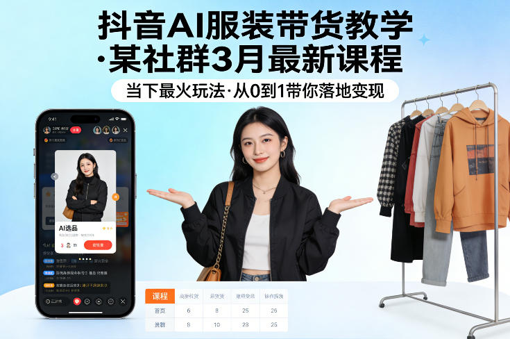 抖音AI服装带货教学,某社群3月最新课程,当下最火玩法,从0到1带你落地变现-水滴知识网