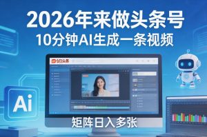 2026年来做头条号,10分钟AI生成一条视频,矩阵日入多张-水滴知识网