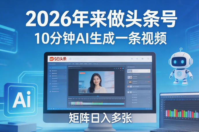 2026年来做头条号,10分钟AI生成一条视频,矩阵日入多张-水滴知识网