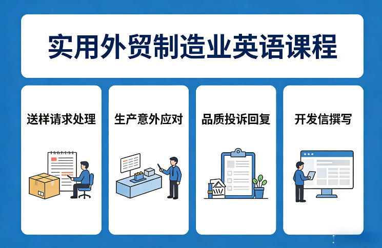 实用外贸制造业英语课程，教你专业处理送样请求、应对生产意外、回复品质投诉、撰写开发信等-水滴知识网