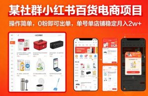 某社群小红书百货电商项目,操作简单,0粉即可出单,单号单店铺稳定月入2w+-水滴知识网