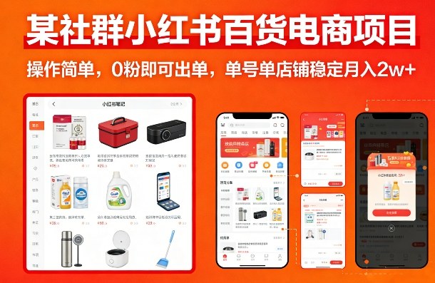 某社群小红书百货电商项目,操作简单,0粉即可出单,单号单店铺稳定月入2w+-水滴知识网