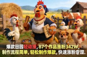 爆款田园轻动漫，87个作品涨粉342W，制作流程简单，轻松制作爆款，快速涨粉变现-水滴知识网