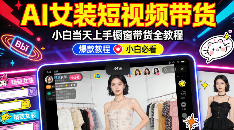 AI女装短视频橱窗带货:小白零门槛当天上手,高佣金爆款轻松賺!-水滴知识网