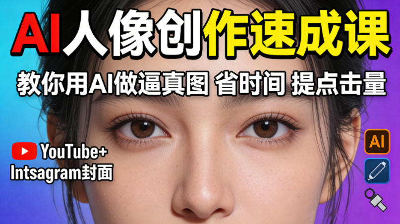 YouTube+Instagram封面没人点？AI人像创作速成课，教你用AI做逼真图，省时间还能提点击量！-水滴知识网