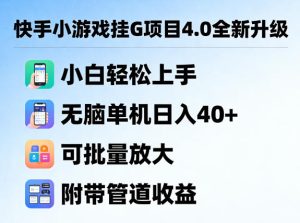 快手小游戏挂G项目4.0全新升级,小白轻松上手,无脑单机日入40+,可批量放大,附带管道收益【揭秘】-水滴知识网
