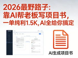 2026最野路子:靠AI帮老板写项目书,一单纯利1.5K,AI全给你搞定-水滴知识网