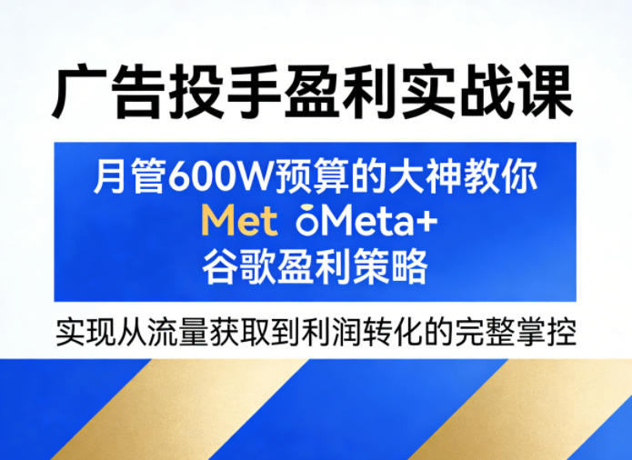 广告投手盈利实战课，月管600W预算的大神教你Meta+谷歌盈利策略，实现从流量获取到利润转化的完整掌控-水滴知识网
