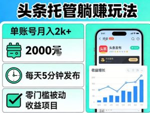 头条托管躺賺玩法,单账号月入2k+,每天5分钟发布即可,零门槛被动收益项目【揭秘】-水滴知识网