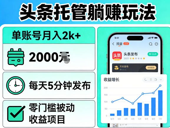 头条托管躺賺玩法,单账号月入2k+,每天5分钟发布即可,零门槛被动收益项目【揭秘】-水滴知识网