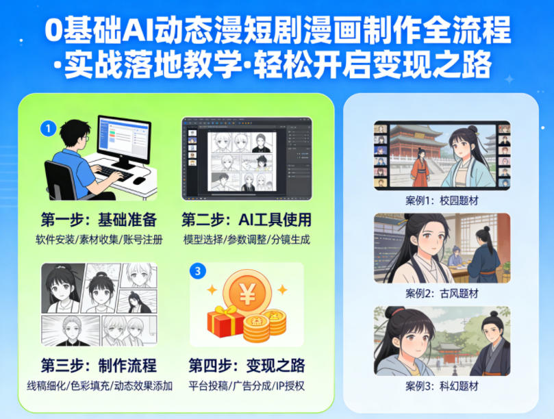 0基础AI动态漫短剧漫画制作全流程,实战落地教学,轻松开启变现之路-水滴知识网