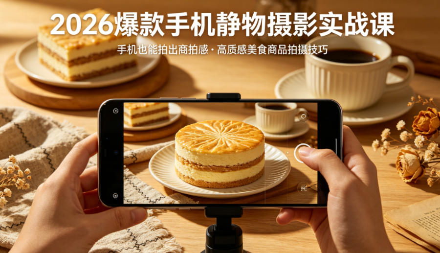 2026爆款手机静物摄影实战课,手机也能拍出商拍感,学会拍出高质感美食商品-水滴知识网