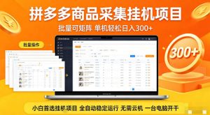 拼多多商品信息全自动采集项目，批量可矩阵，单机轻松日入300+，无需云机一台电脑开干【揭秘】-水滴知识网