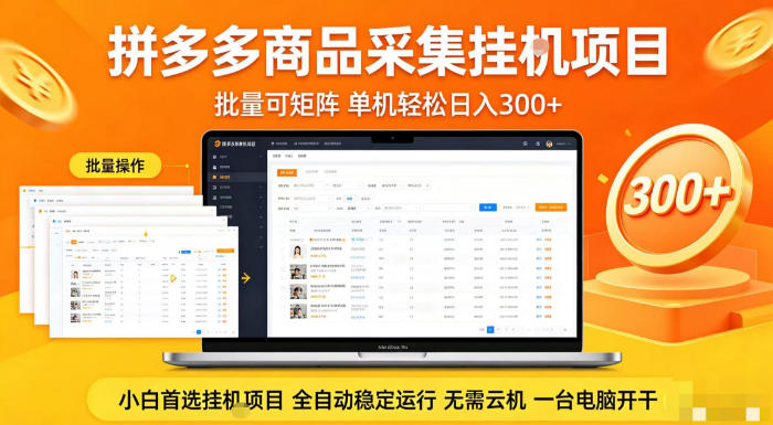 拼多多商品信息全自动采集项目，批量可矩阵，单机轻松日入300+，无需云机一台电脑开干【揭秘】-水滴知识网