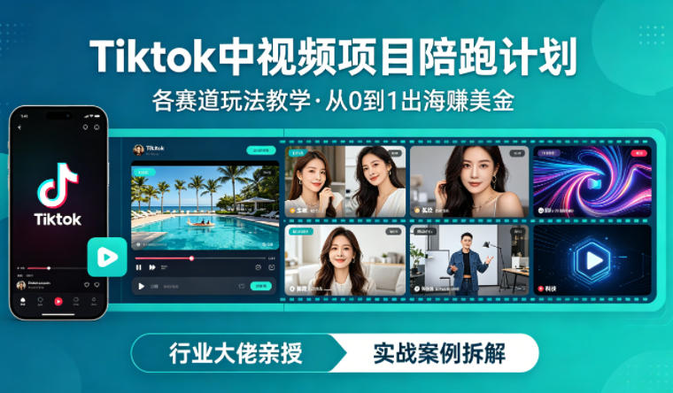 某大佬的Tiktok中视频项目陪跑,涵盖TK各个赛道玩法教学,从0到1出海賺美金-水滴知识网