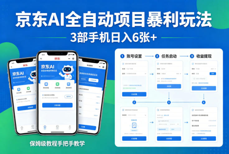 京东AI全自动项目暴利玩法,3部手机日入6张+,保姆级教程手把手教学【揭秘】-水滴知识网
