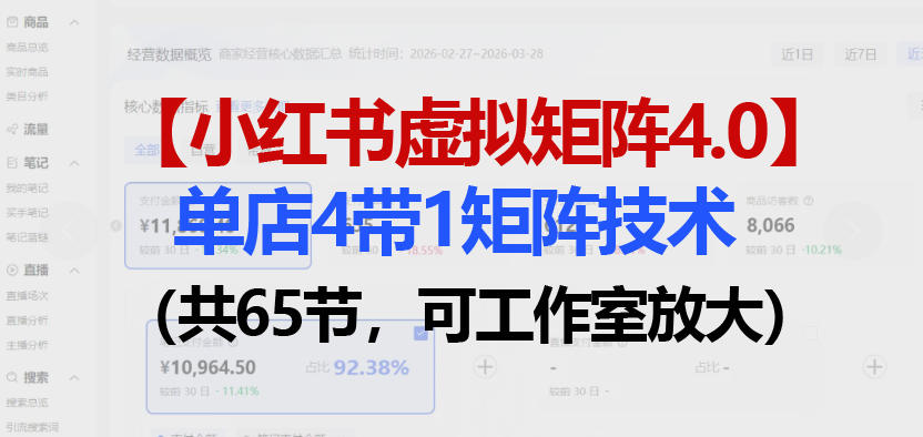 小红书虚拟矩阵4.0技术:单店4带1矩阵(共65节,可工作室放大)-水滴知识网