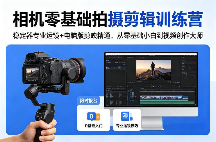 相机零基础拍摄剪辑训练营:稳定器专业运镜+电脑版剪映精通,从零基础小白到视频创作大师-水滴知识网