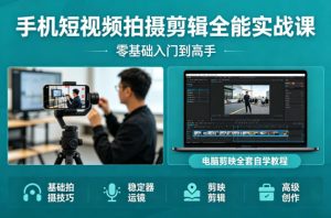 手机短视频拍摄剪辑全能实战课:零基础入门到高手,稳定器运镜+电脑剪映全套自学教程-水滴知识网