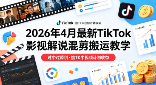 26年4月最新TikTok影视解说混剪搬运教学，过中过原创，撸TK中视频计划收益-水滴知识网