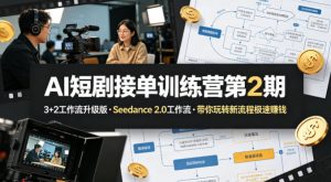 AI短剧接单训练营第2期,3+2工作流升级版,Seedance 2.0工作流,带你玩转新流程极速賺钱-水滴知识网