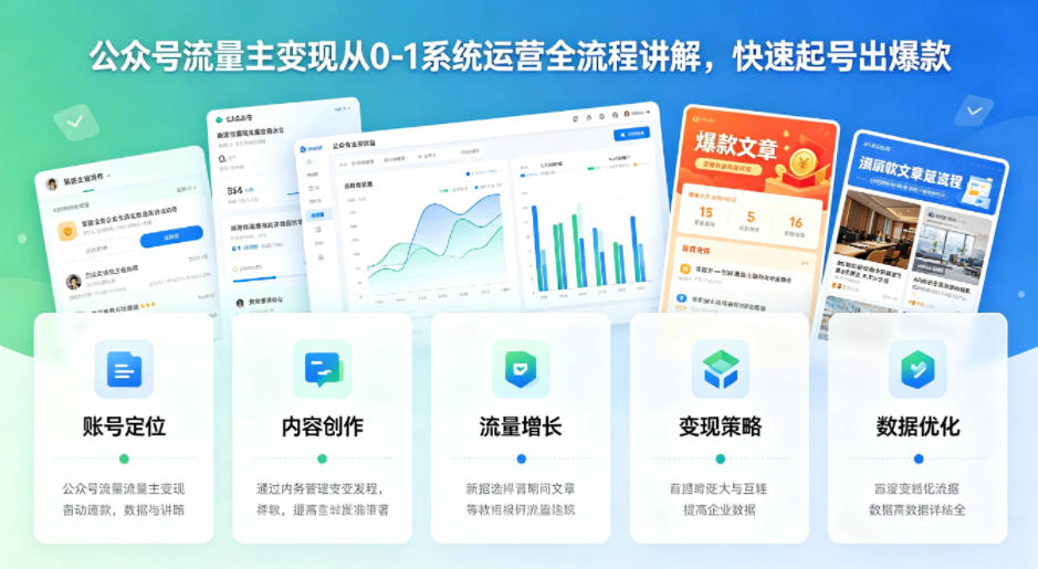 公众号流量主变现从0-1系统运营全流程讲解,快速起号出爆款-水滴知识网