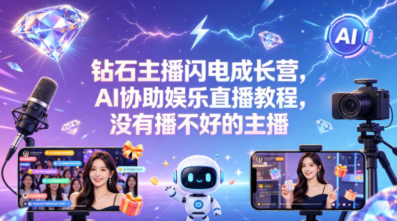 钻石主播闪电成长营,Al协助娱乐直播教程,没有播不好的主播-水滴知识网