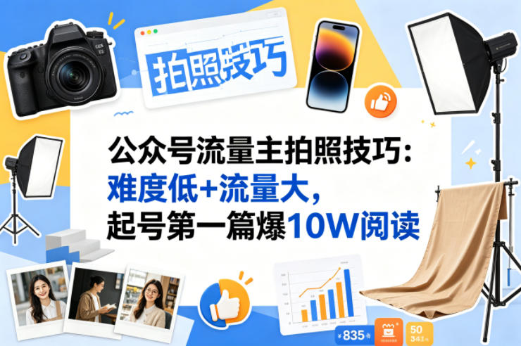 公众号流量主之拍照技巧赛道,难度低+流量大,起号第一篇就爆了10w阅读-水滴知识网