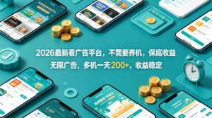 2026最新看广告平台,不需要养机,保底收益,无限广告,多机一天200+,收益稳定【揭秘】-水滴知识网