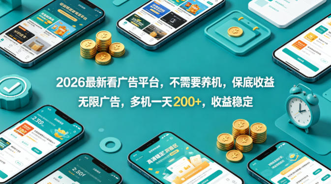 2026最新看广告平台,不需要养机,保底收益,无限广告,多机一天200+,收益稳定【揭秘】-水滴知识网
