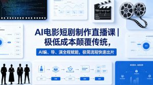 AI电影短剧制作直播课|极低成本颠覆传统,AI编、导、演全程赋能,极简流程快速出片-水滴知识网