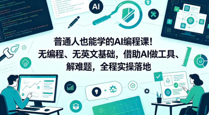 普通人也能学的AI编程课!无编程、无英文基础,借助AI做工具、解难题,全程实操落地-水滴知识网