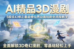 AI精品3D漫剧S级玄幻修正重返修仙界动画短剧全流程教学，全面解锁3D奇幻漫剧，零基础轻松上手-水滴知识网