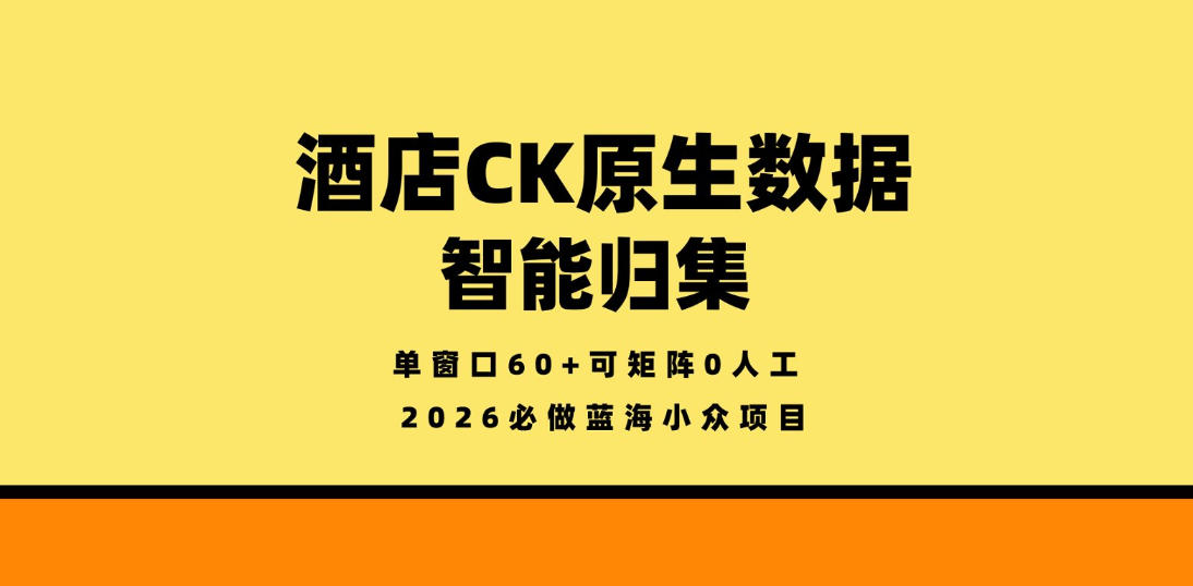 酒店CK原生数据智能归集,单窗口60+可矩阵0人工,2026必做蓝海小众项目【揭秘】-水滴知识网