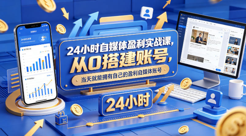 24小时自媒体盈利实战课,从0搭建账号,当天就能拥有自己的盈利自媒体账号-水滴知识网