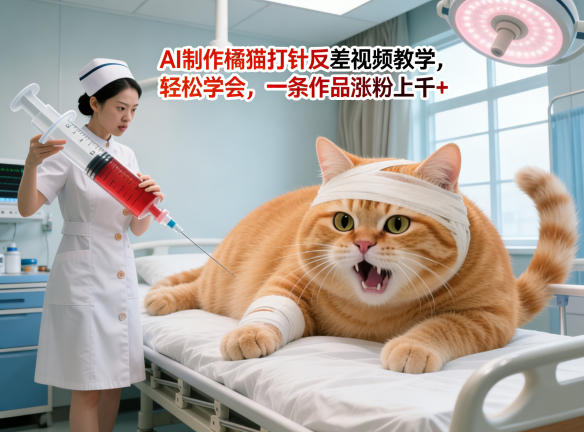 AI制作橘猫打针反差视频教学,轻松学会,一条作品涨粉上千+-水滴知识网