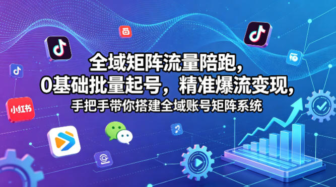 全域矩阵流量陪跑,0基础批量起号,精准爆流变现,手把手带你搭建全域账号矩阵系统-水滴知识网