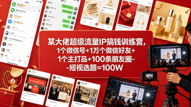 某大佬超级流量IP搞钱训练营,1个微信号+1万个微信好友+1个主打品+100条朋友圈-短视选题=100W-水滴知识网