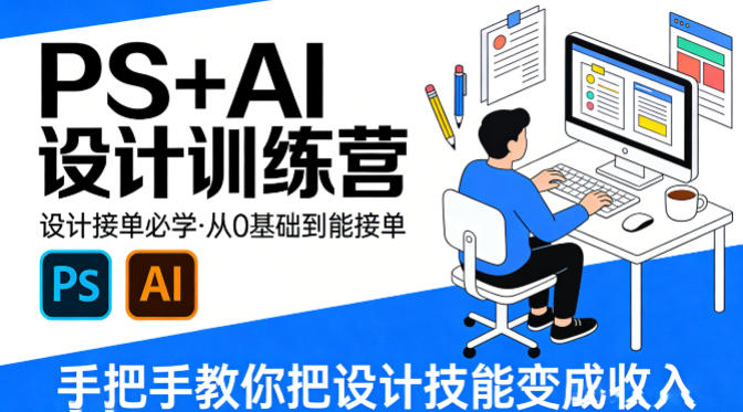 设计接单必学,PS+AI设计训练营,从0基础到能接单,手把手教你把设计技能变成收入-水滴知识网